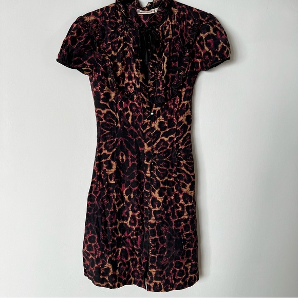 Vintage Y2K DKNY Ruffle Bib Animal Print Dress - Picture 11 of 17